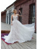 Beaded Ivory Lace Feather Fairytale Wedding Dress